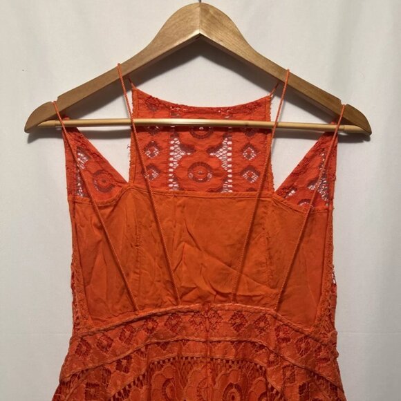 Free People Just Like Honey Lace Dress Orange Cocktail Wedding High Neck Size 6 - Picture 5 of 11